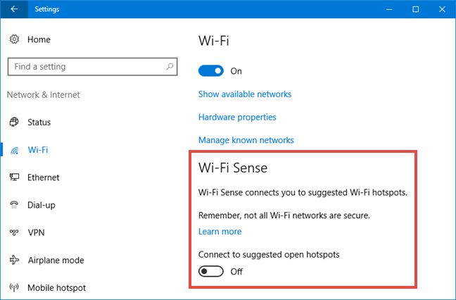 Wi-Fi Sense in Windows 10