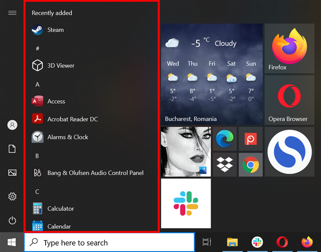 Change the Start Menu in Windows 10 by customizing All apps