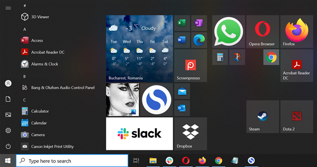 In Windows 10, make the Start Menu smaller or almost as big as your screen