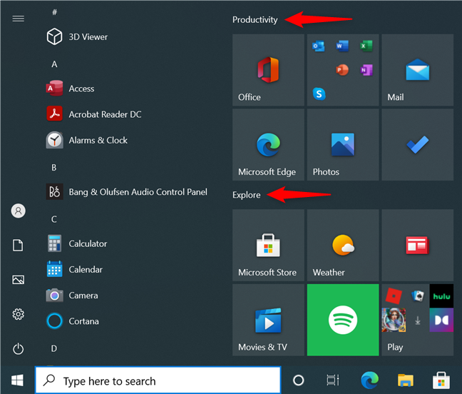 How to organize the Windows 10 Start Menu using groups