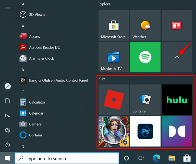 The Windows 10 Start Menu folders can be expanded with one click or tap