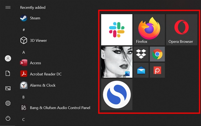 Clicking or tapping on any items pinned to Start Menu opens them