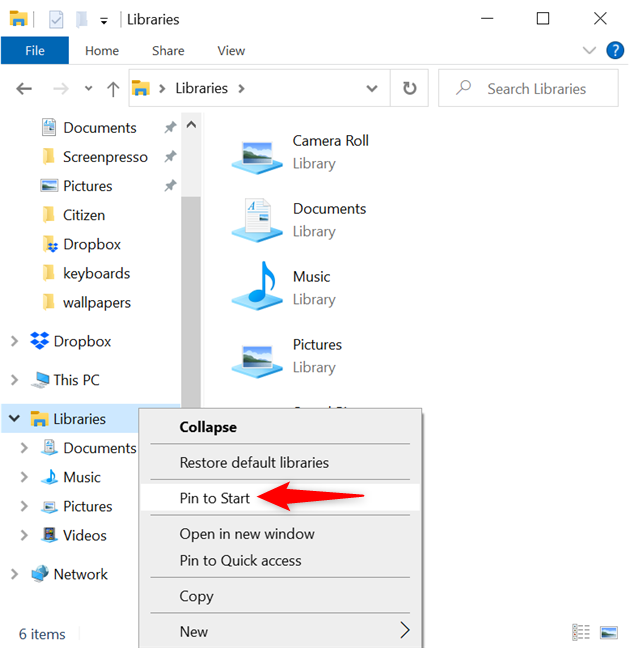 In Windows 10, pin a shortcut to Start Menu from Quick access