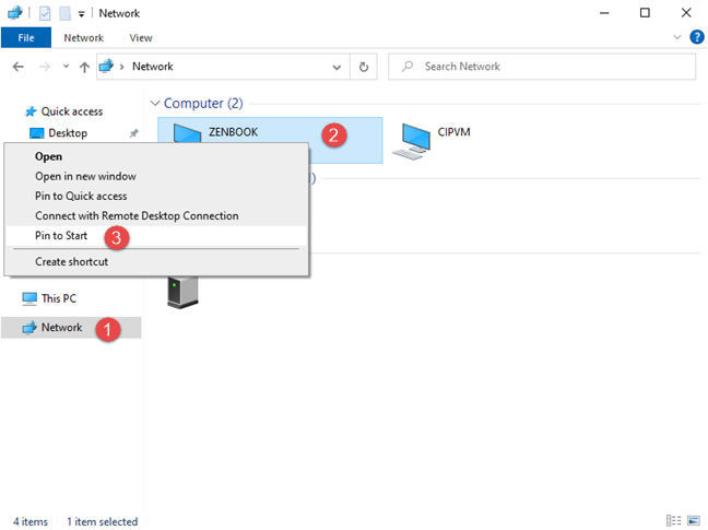 Pinning to Start Menu a computer from your network