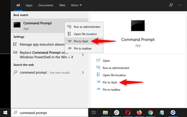 How to pin to Start Menu from the search flyout