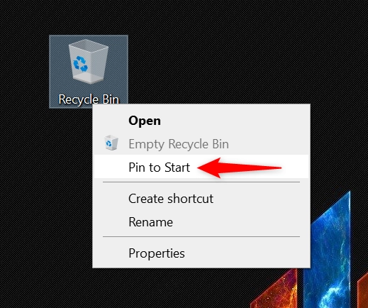 You can even add the Recycle Bin to the Windows 10 pinned tiles