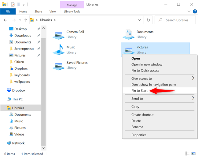 How to pin Pictures to Start Menu in Windows 10