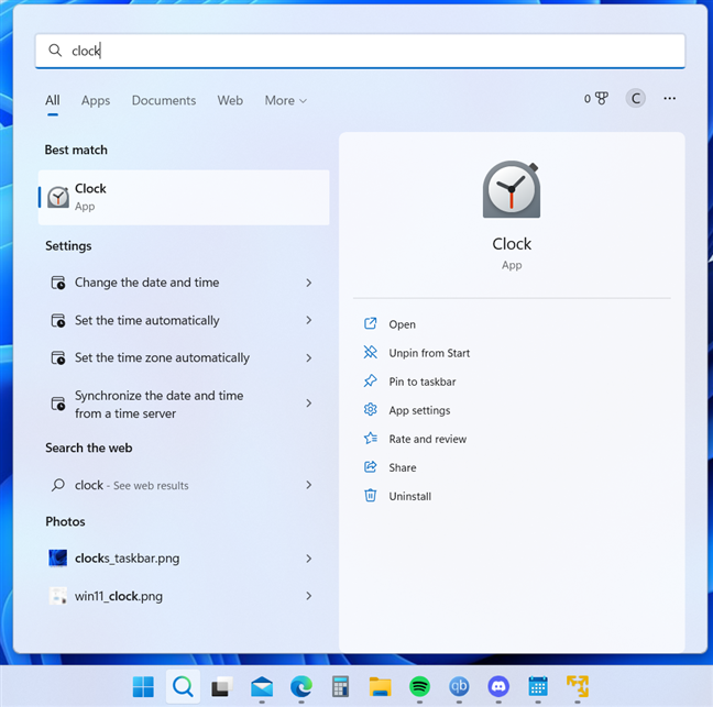 Search for the Clock app in Windows