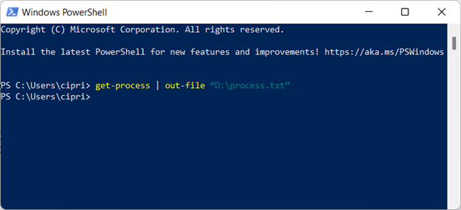 Running the get-process command in PowerShell