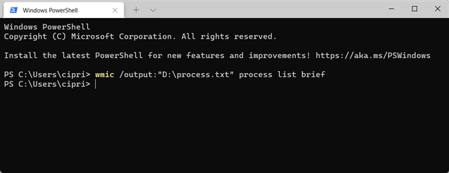 Running the wmic command in Windows Terminal