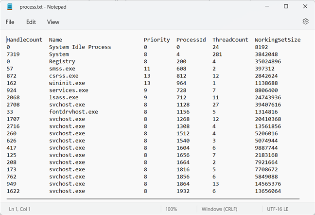 The output you get from wmic