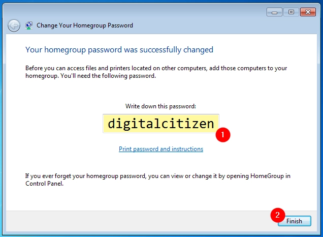 Your homegroup password was successfully changed