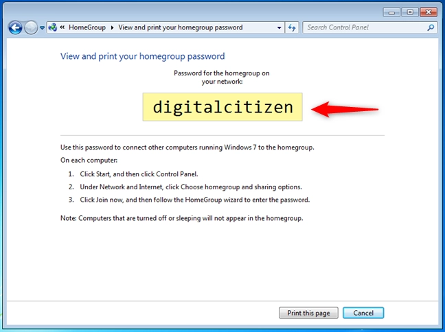 The Windows 7 Homegroup password