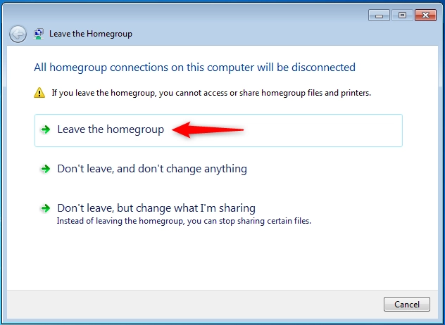 Leave the homegroup