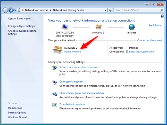 Setting the network location to Home in Windows 7