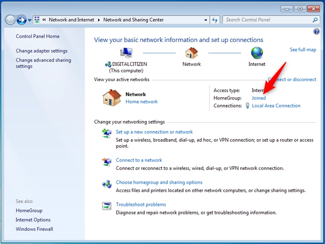 A Windows 7 computer that joined a Homegroup