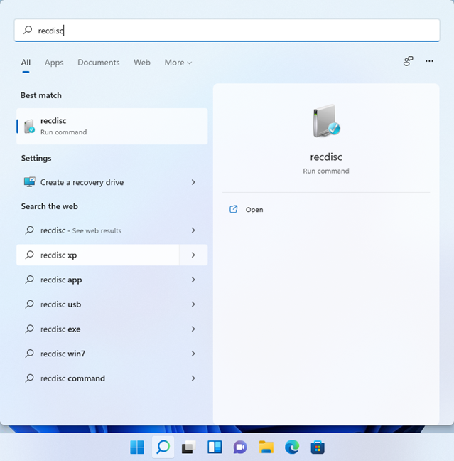 Search for recdisc in Windows 11
