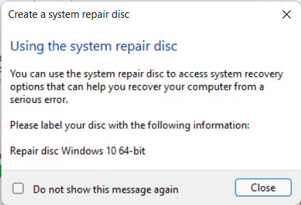 The System Repair disc was created