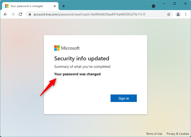 Microsoft password reset