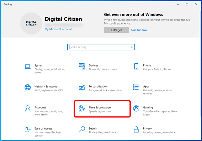 Go to Time & Language in Windows 10's Settings