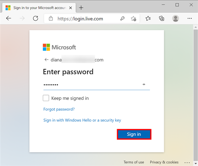 Insert the current Microsoft password