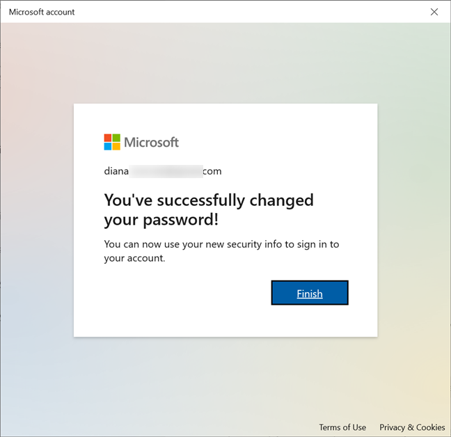 The password for your Microsoft account is changed