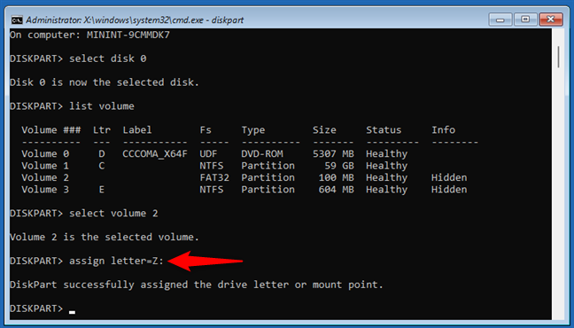 Assign a letter to the EFI partition