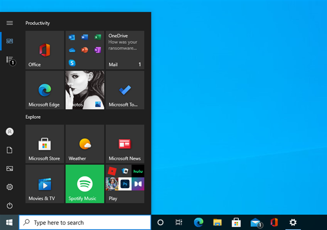 A simpler Start Menu with a single column and no app list