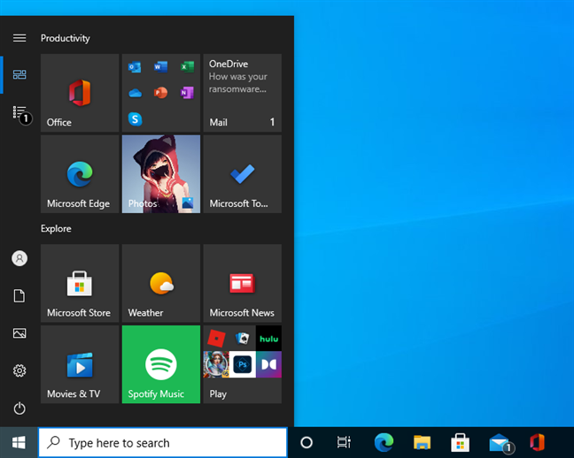 Windows 10 Start Menu: a single column and no app list