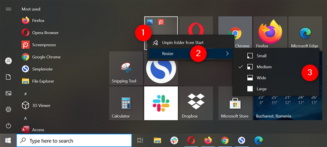 Resize a live folder in Windows 10