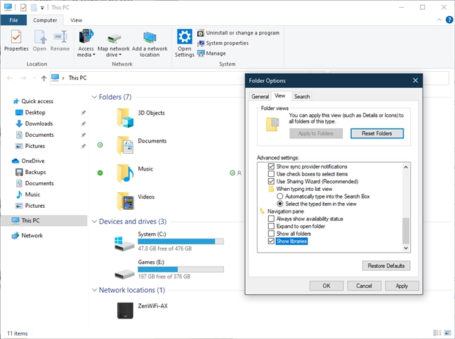 Libraries are hidden in Windows 10