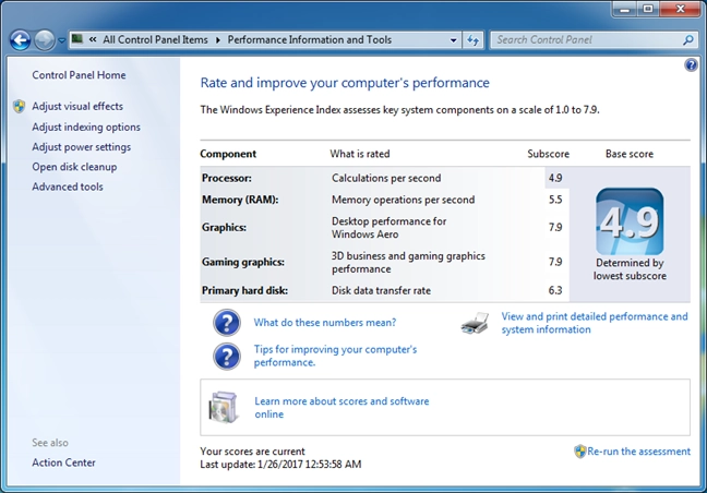 Feature no longer found in Windows 10: Windows Experience Index