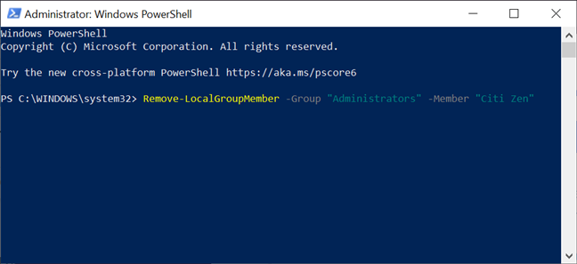 Return an Administrator back to Standard with PowerShell