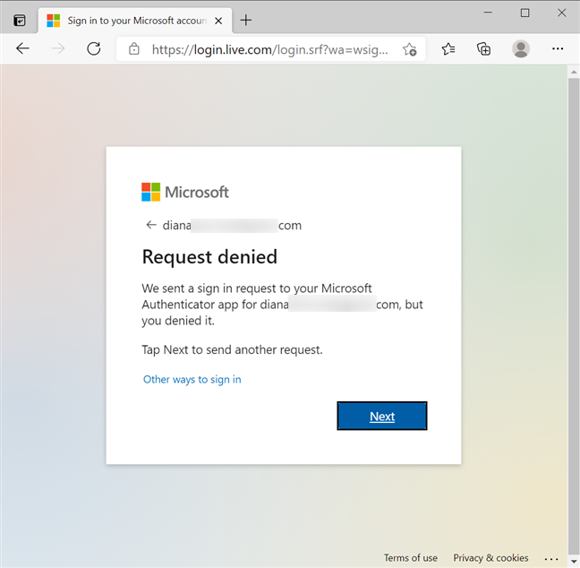 Microsoft Authenticator request denied