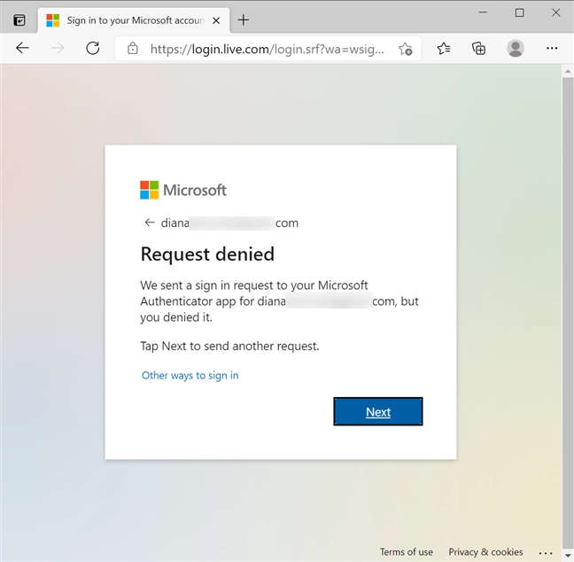 Microsoft Authenticator request denied