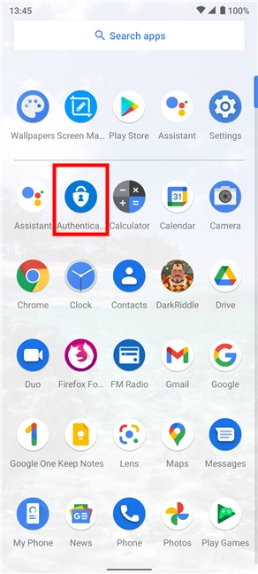 Launch the Microsoft Authenticator on Android from its icon