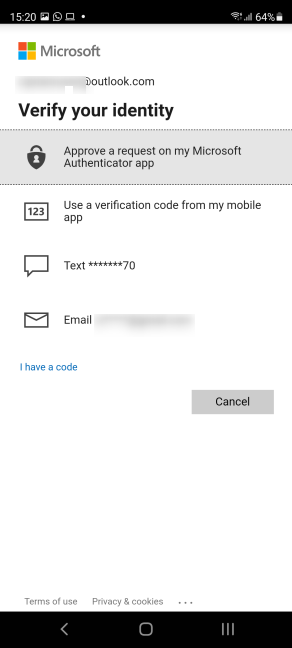 Verify your identity by tapping the preferred method