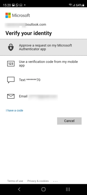 Verify your identity by tapping the preferred method