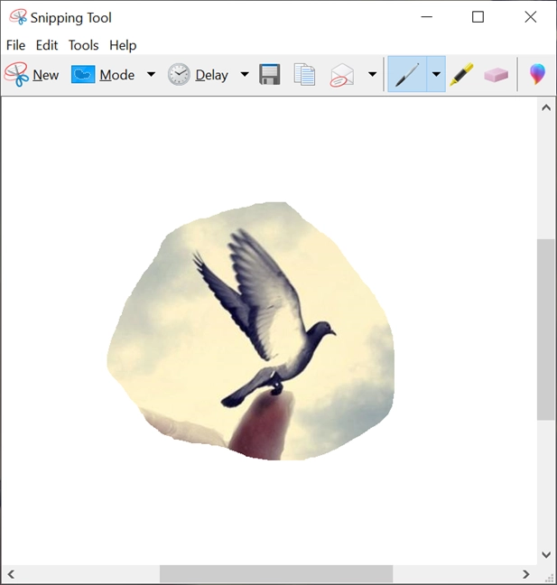Captured screenshots are opened in the Snipping Tool editing mode