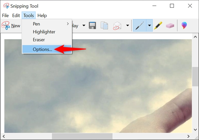 Access Options from the app's editing mode