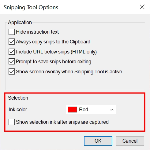 Change the Selection Options in the Windows Snipping Tool