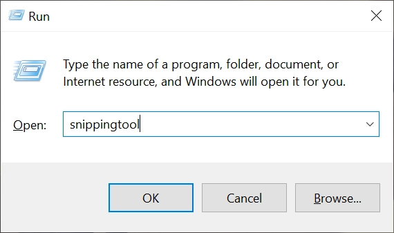 Launch the Windows 10 Snipping Tool using Run
