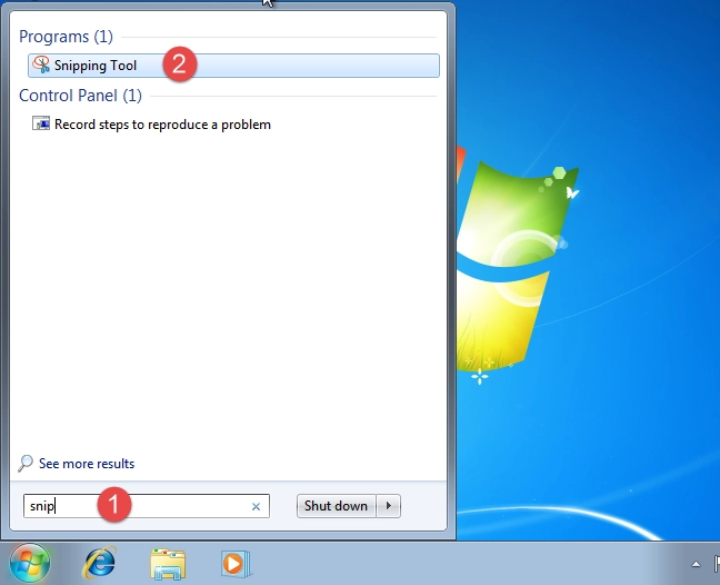 Open the Snipping Tool for Windows 7 from the Start Menu
