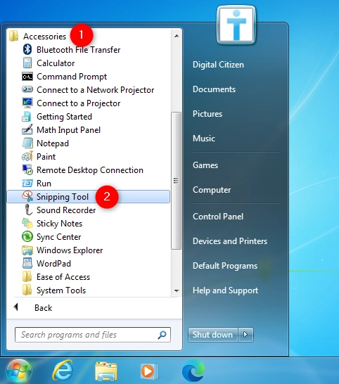 Use the Windows Snipping Tool shortcut from the Start Menu