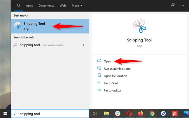 How to open the Snipping Tool on Windows 10 using Search