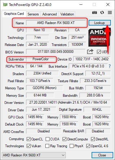 Look up information about your video card