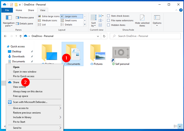 Share an item from OneDrive for Windows 10
