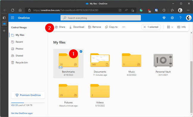 Share an item from OneDrive in the web browser