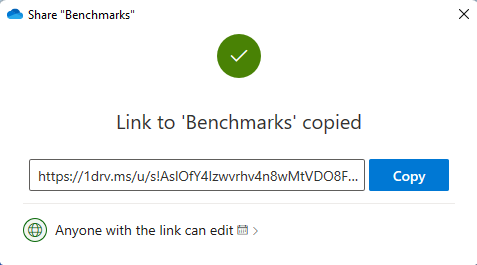 Copy the expiring link generated by OneDrive