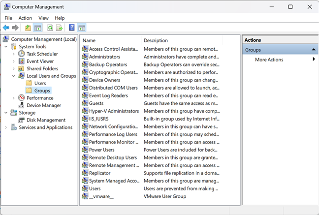 List of user groups on a Windows computer